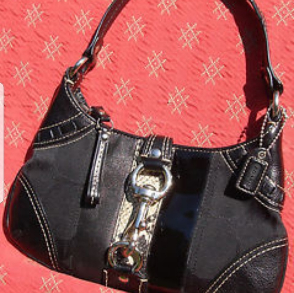 Coach Hamilton python stripe hobo handbag. Black